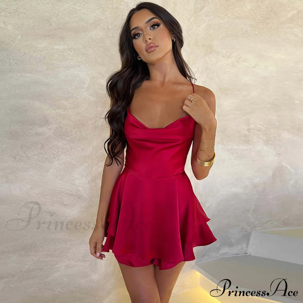 Stunning In Stylish Satin Skater Dress Red / S Dressy Dresses