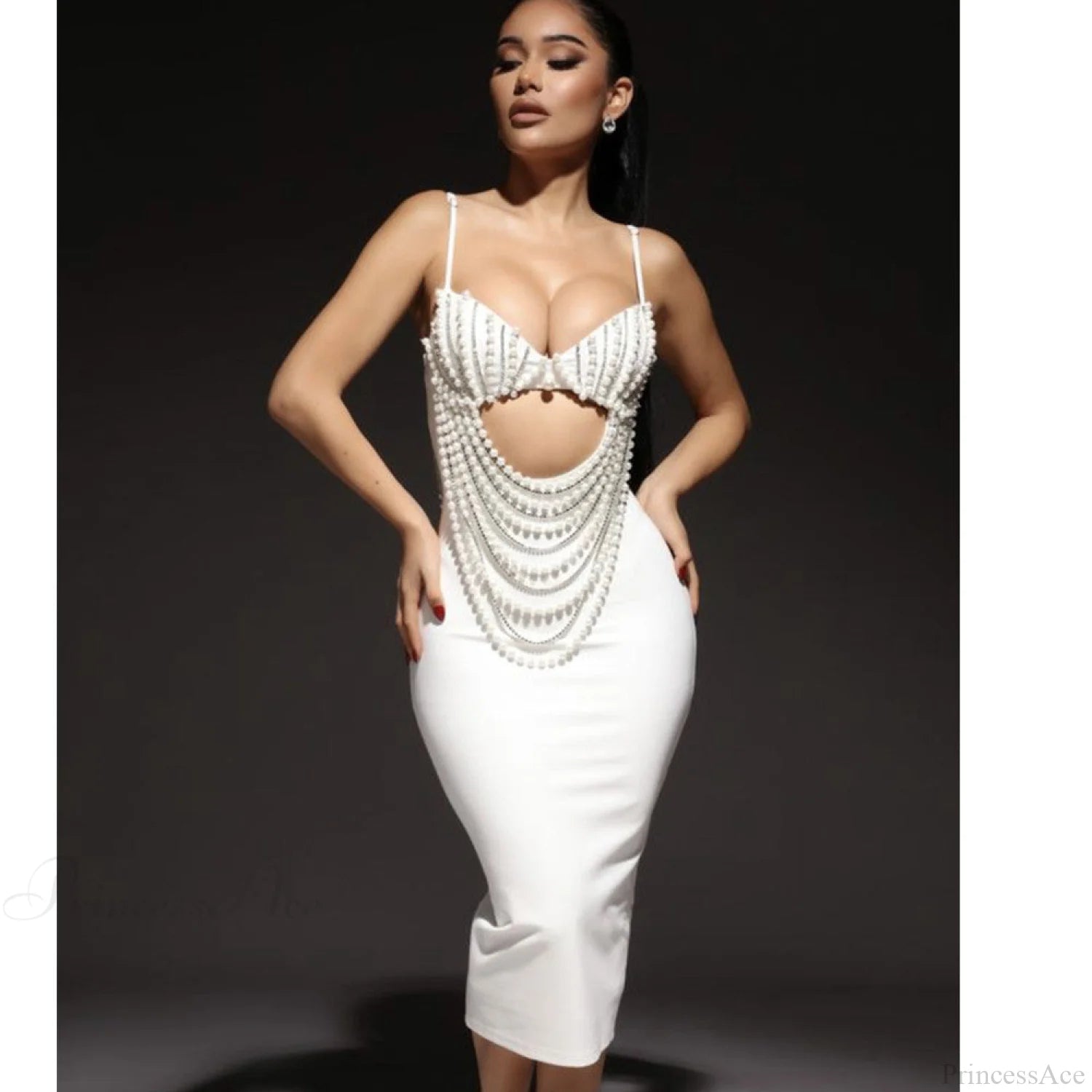 Stylish Black & White Lace Party Dress Prom Dress promdress-250223