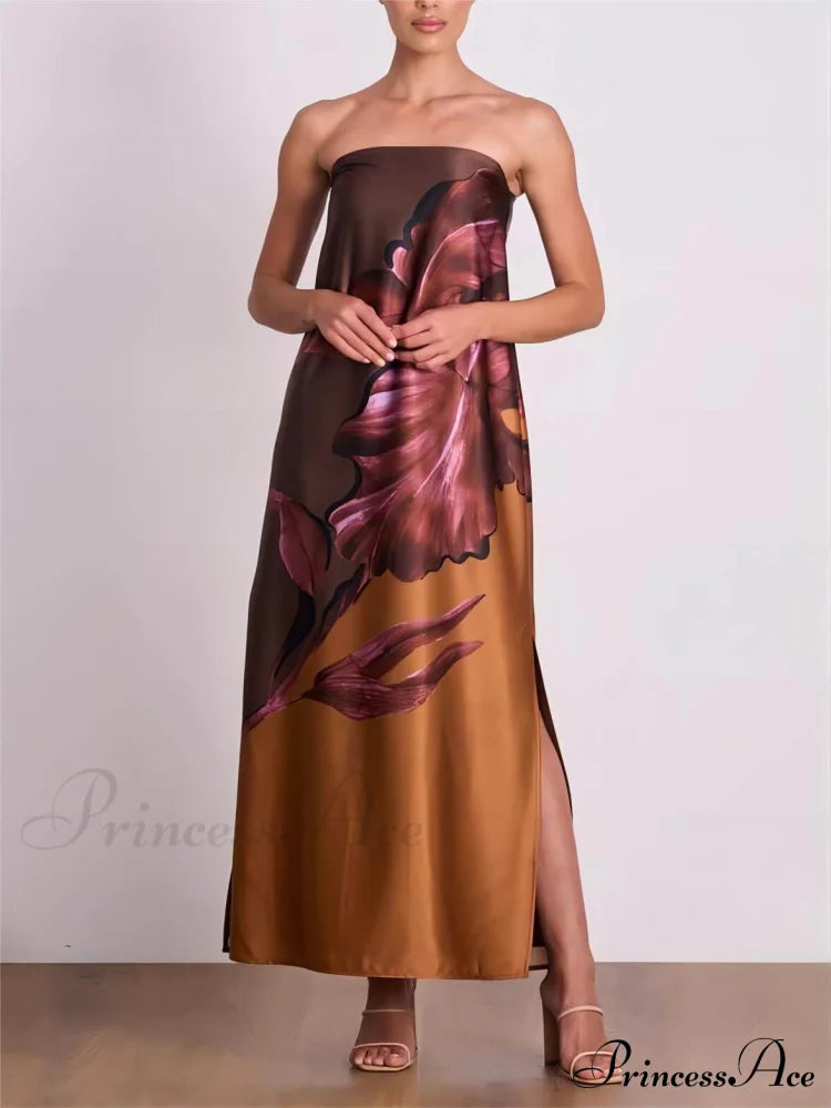 Stylish Contrasting Off-Shoulder Charming Floral Print Maxi Dress Dresses