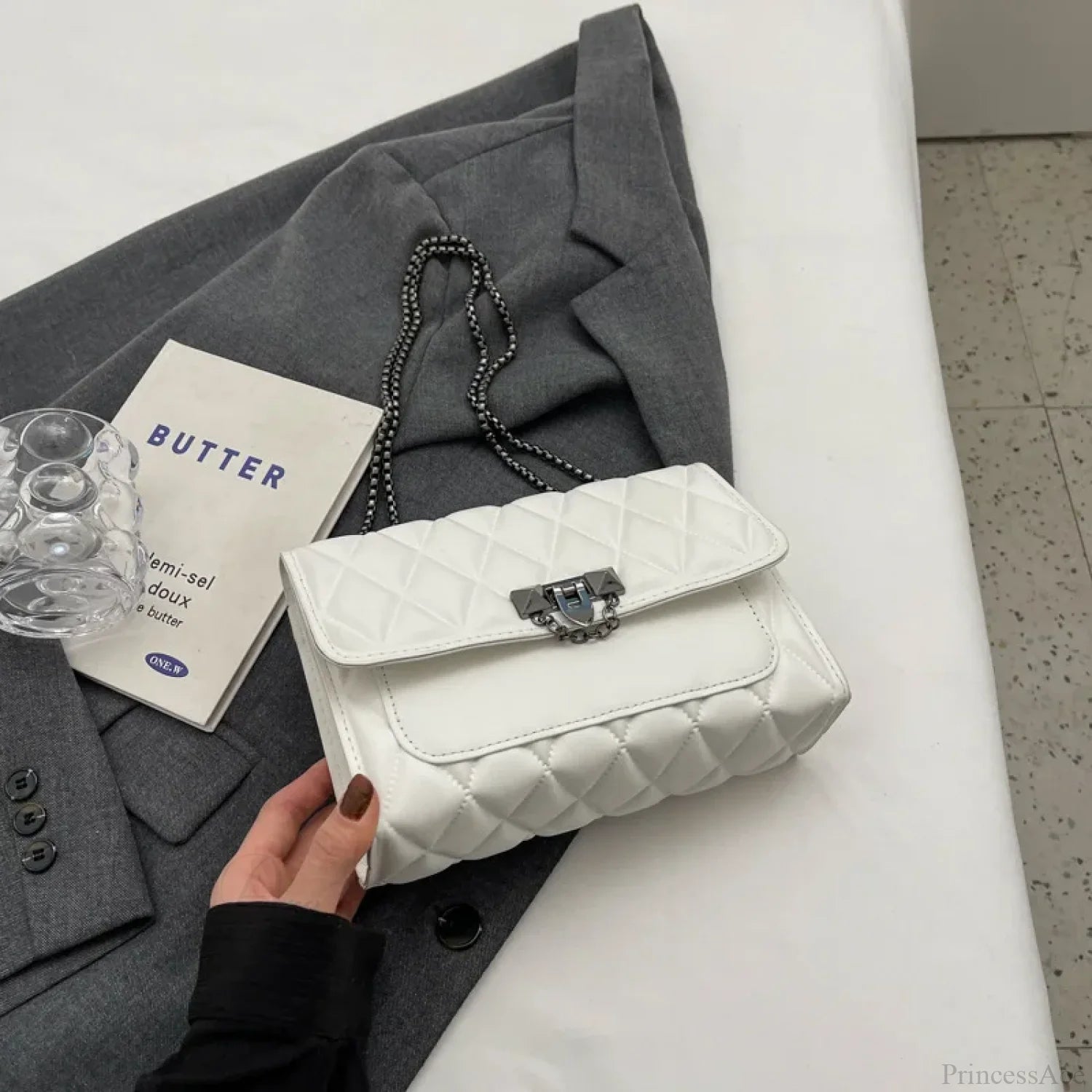 Stylish Diamond Grid Crossbody Shoulder Bag Beige shoulder-250126