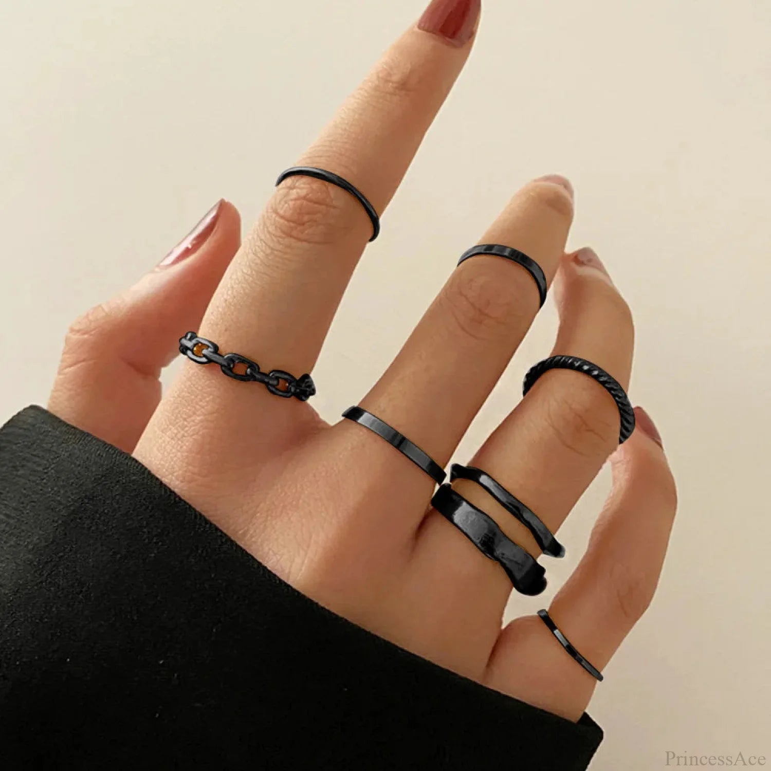 Stylish Ladies Gothic Punk Black Joint Rings Collection black1