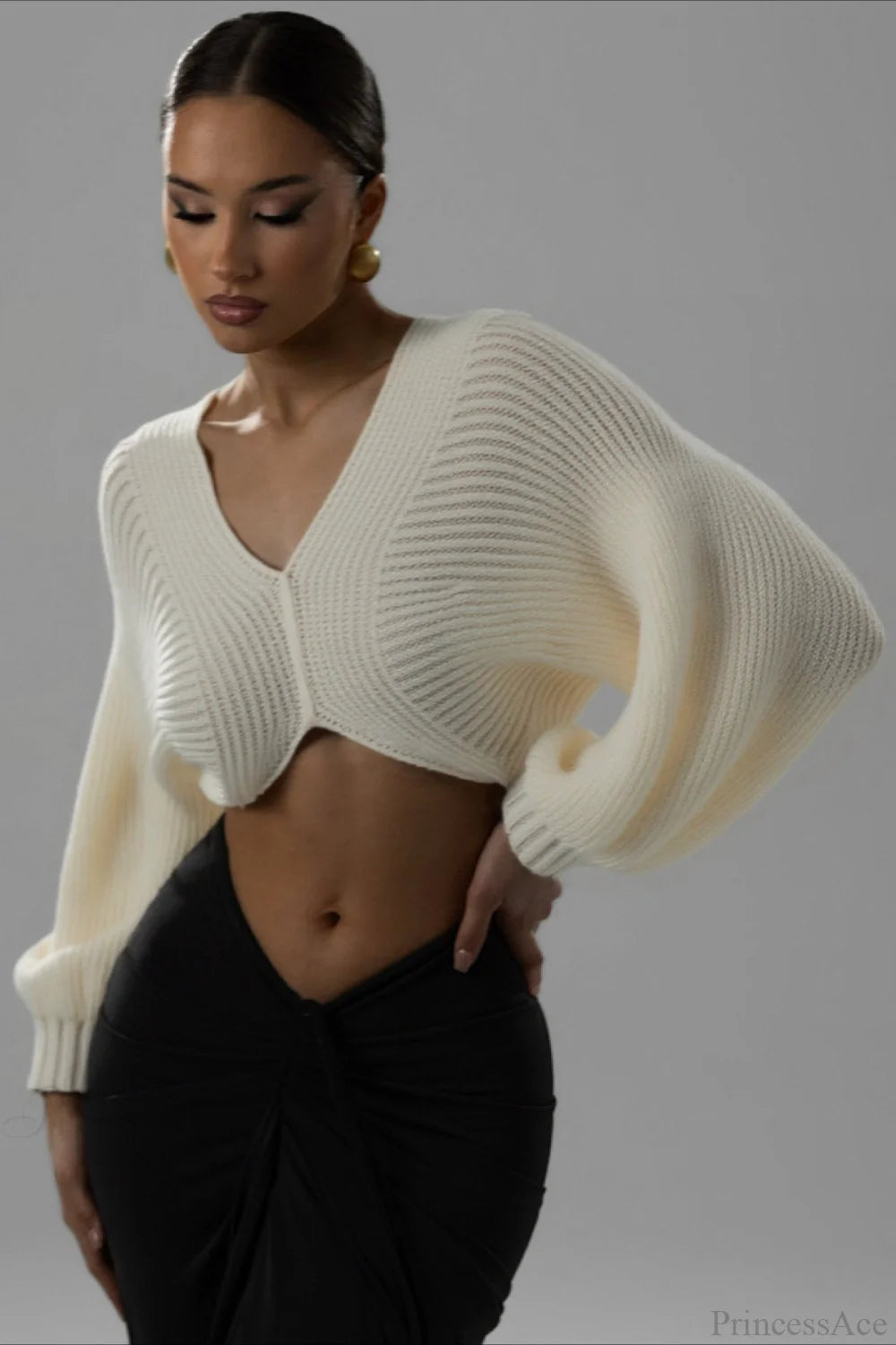 Stylish Sexy V-neck Cropped Sweater