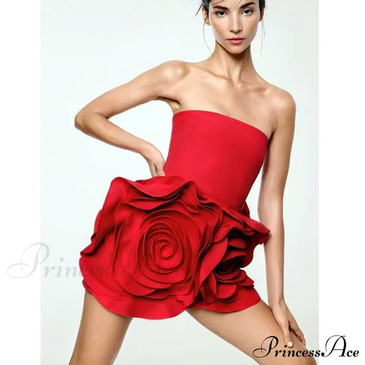 Stylish Stereoscopic Flowers Strapless Glamorous Christmas Party Dress Dresses-L