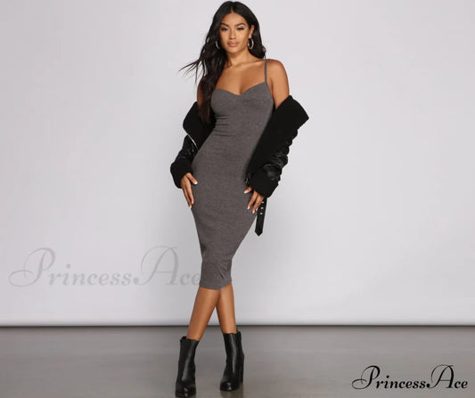 Stylish Sweetheart Ribbed Knit Midi Dress - Lady Occasions