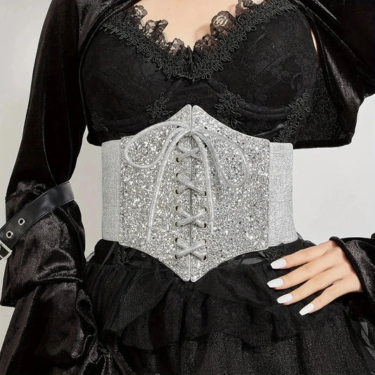 Stylistic Gothic Flexible Stretch Belt Silver / 65-85cm