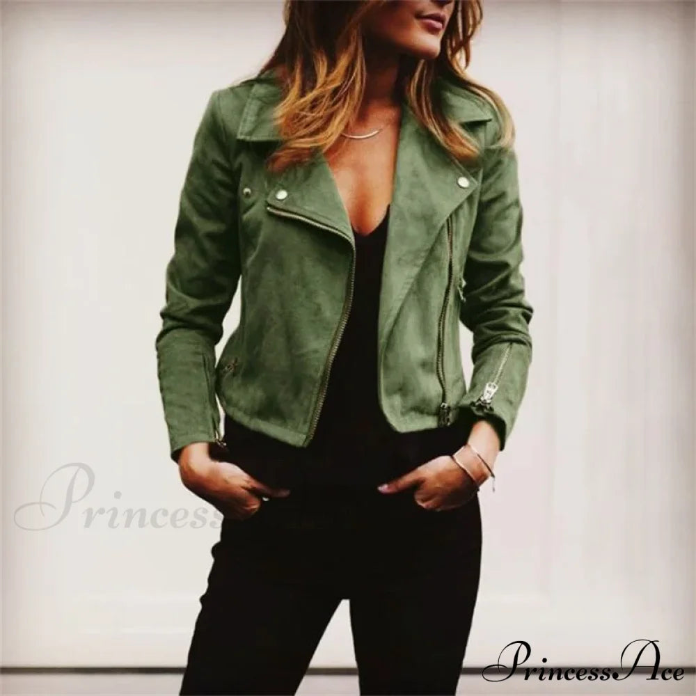 Suede Leather Cropped Autumn Winter Turn-Down Slim Fit Casual Fashion Jacket