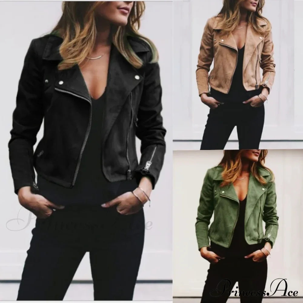 Suede Leather Cropped Autumn Winter Turn-Down Slim Fit Casual Fashion Jacket