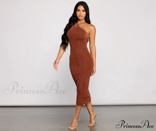 Sultry And Stunning Halter Midi Dress - Lady Occasions