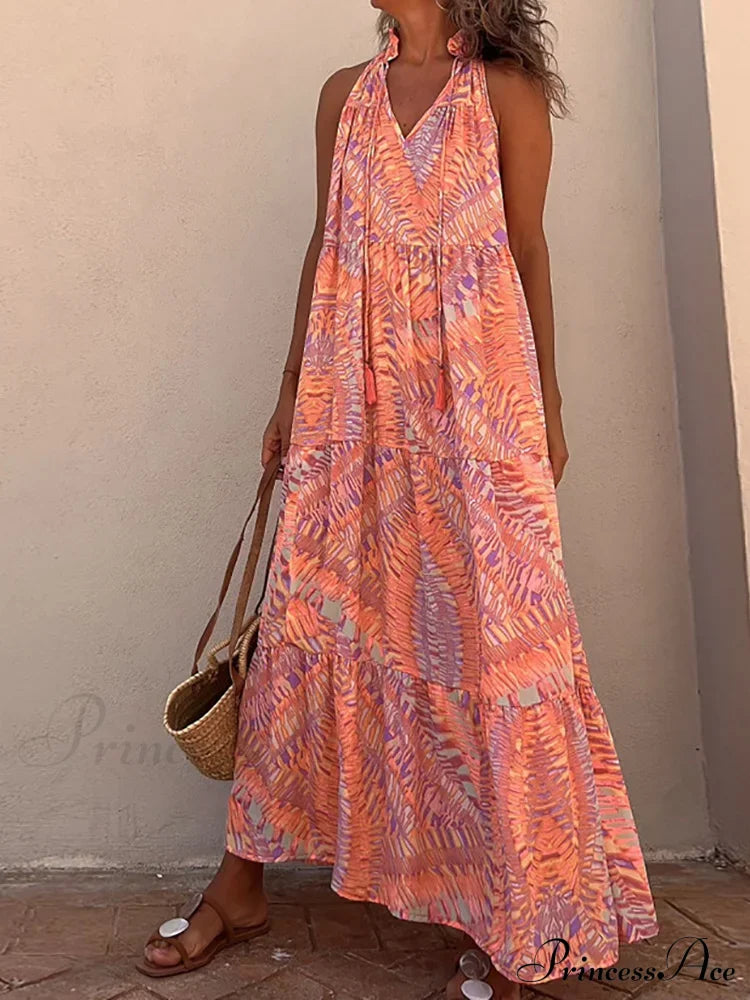 Summer Beach Lady Long Casual Loose Sleeveless Boho Dress