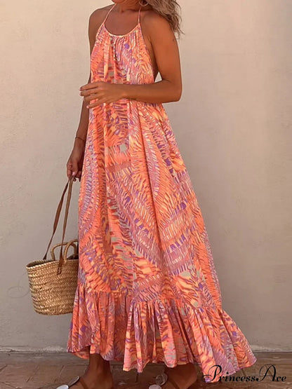 Summer Beach Lady Long Casual Loose Sleeveless Boho Dress