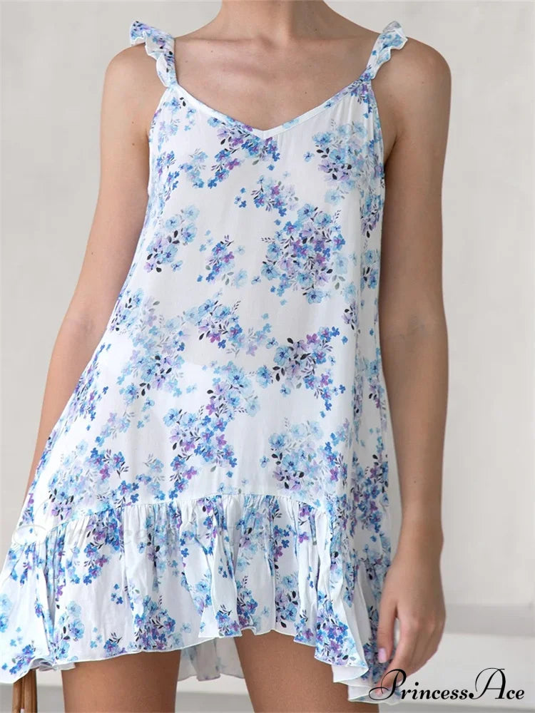 Summer Casual Camis Floral Print V Neck Mini Dress