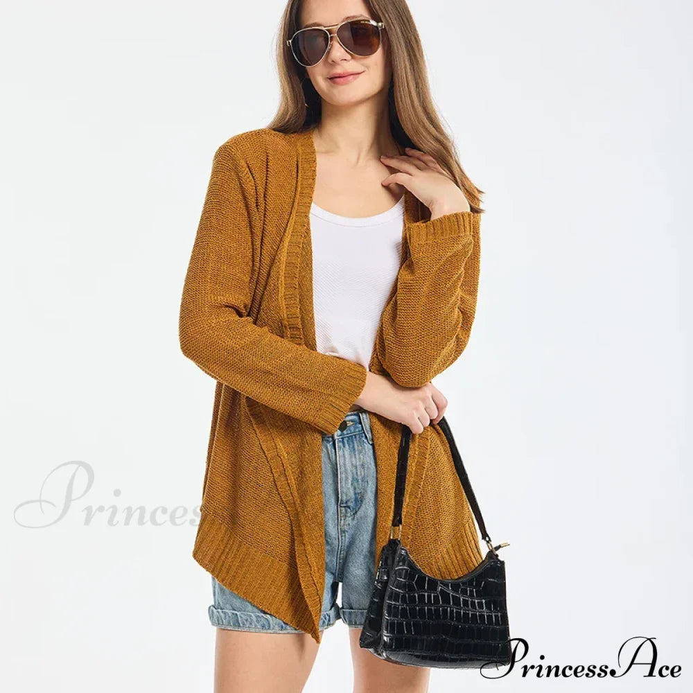 Summer Cozy Mesh Open Front Long Sleeve Comfortable Thin Fashionable Cardigan Sweater Sweaters-L