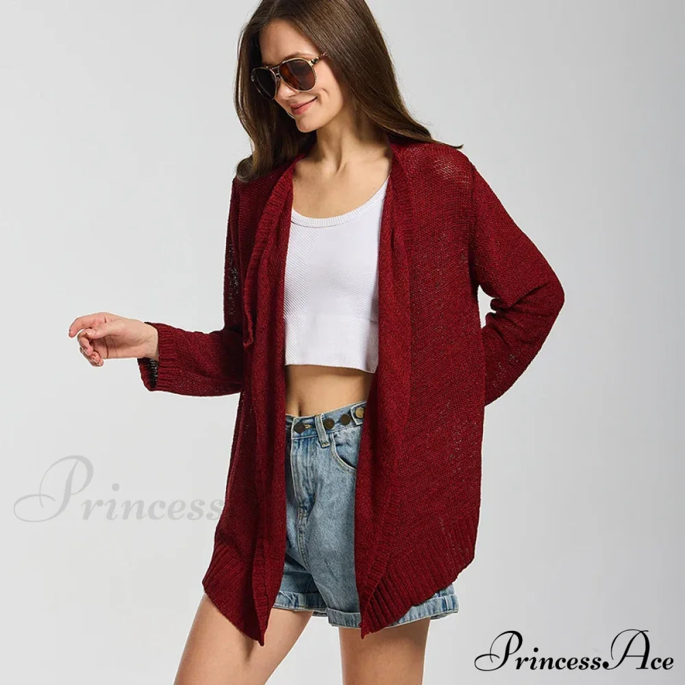 Summer Cozy Mesh Open Front Long Sleeve Comfortable Thin Fashionable Cardigan Sweater Sweaters-L