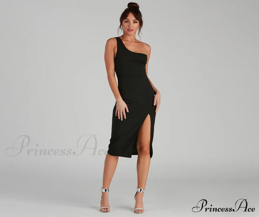 Summer Crepe One-Shoulder Midi Party Dress - Lady Occasions