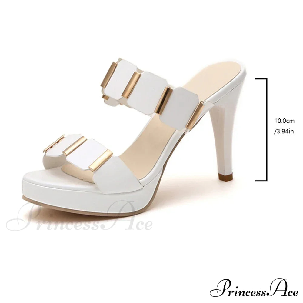 Summer Elegant Super Highfashion Thin Heels Platform Peep Toe Slip-On Mules Slipper High Heel