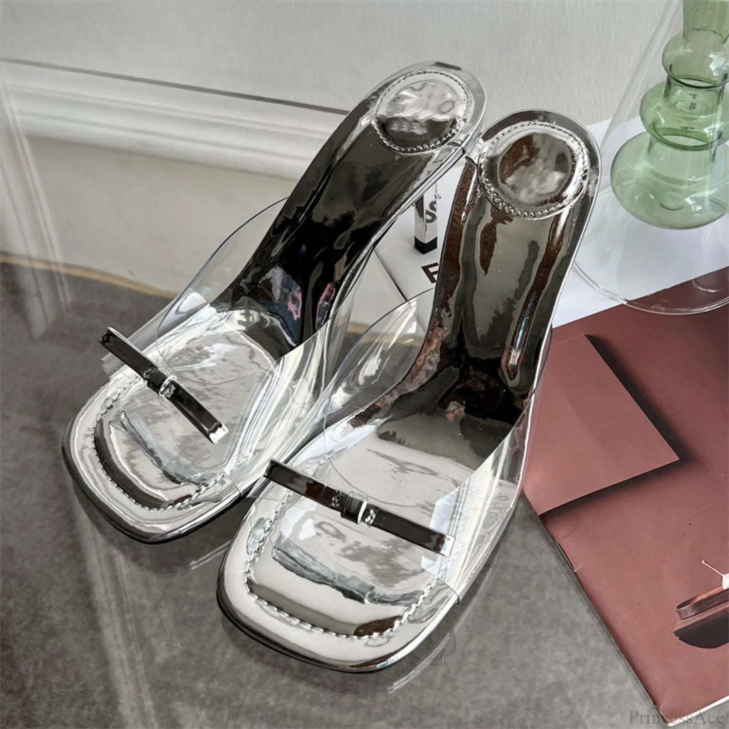 Summer Fashion Butterfly-knot Satin Slip On Thin High Heel Outdoor Dress Low Heel Pump Silver / 35