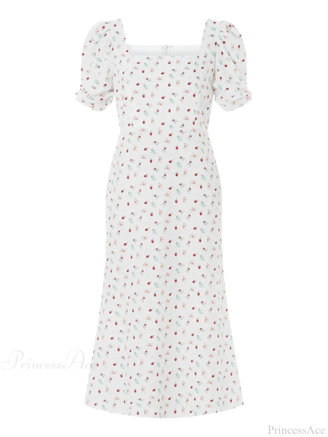 Summer Floral Midi Puff Sleeve A-Line Floral Dress WHITE / S floraldress-250126