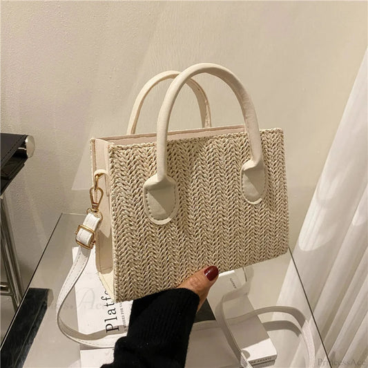 Summer Fresh Flower Woven Crossbody Handbag Beige / 20.5x7.5x14.5xm handbag-250126