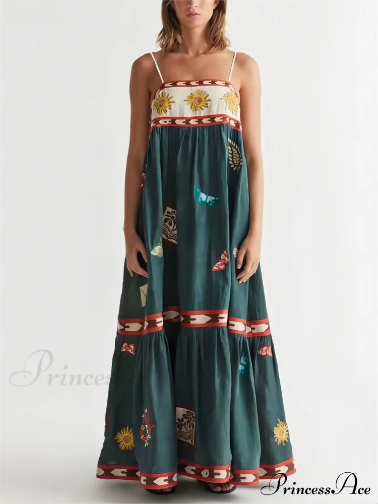 Summer Fun Unique Charming Printed Midi Dress Dark Green / S Dresses