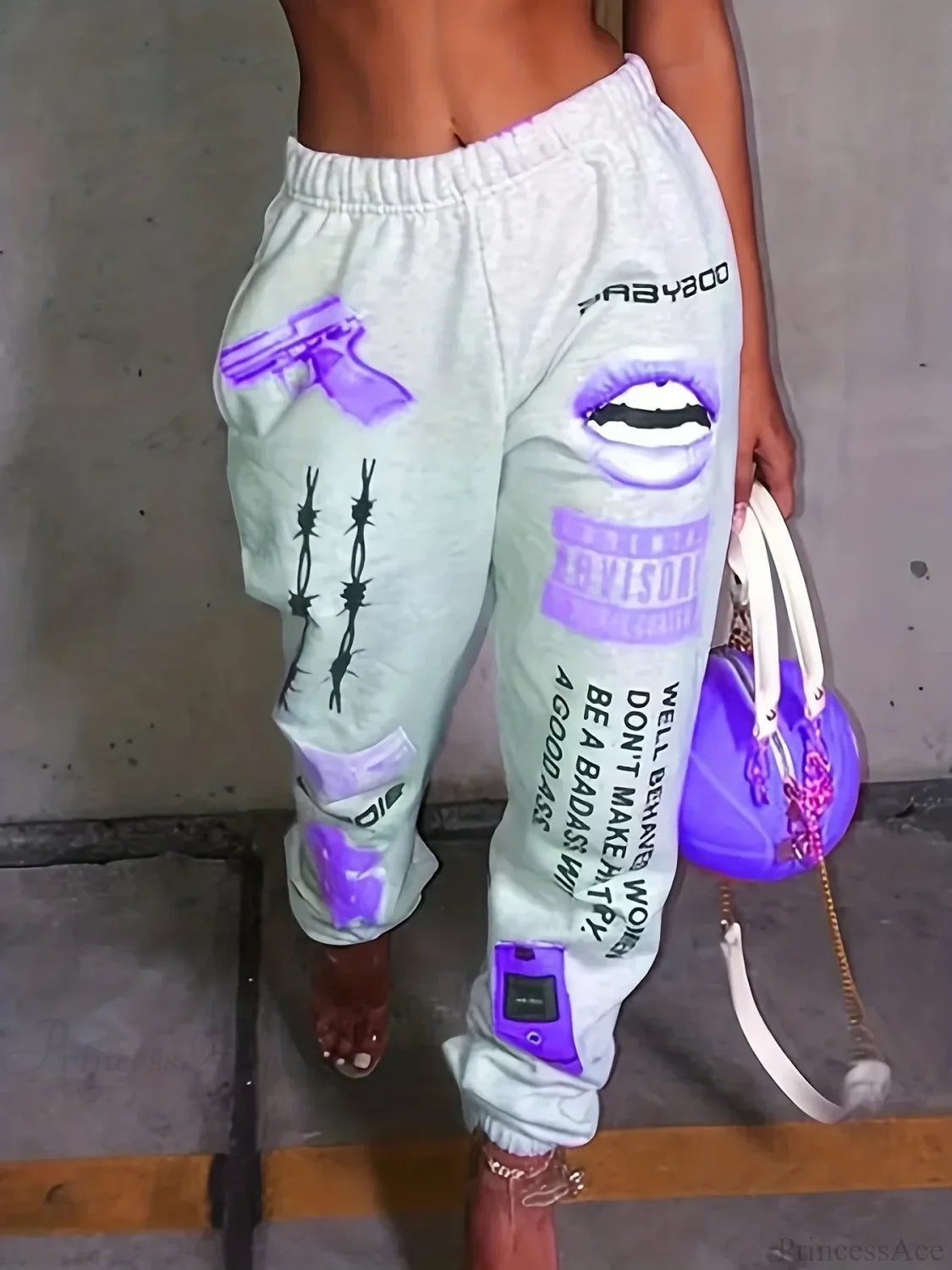 Summer Graphic High Waist Jogger Pants Purple / S