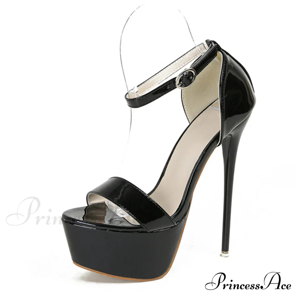 Summer Open Toe Stiletto Platform Sandals - Red Ankle Strap High Heels Size 46 Black / 34