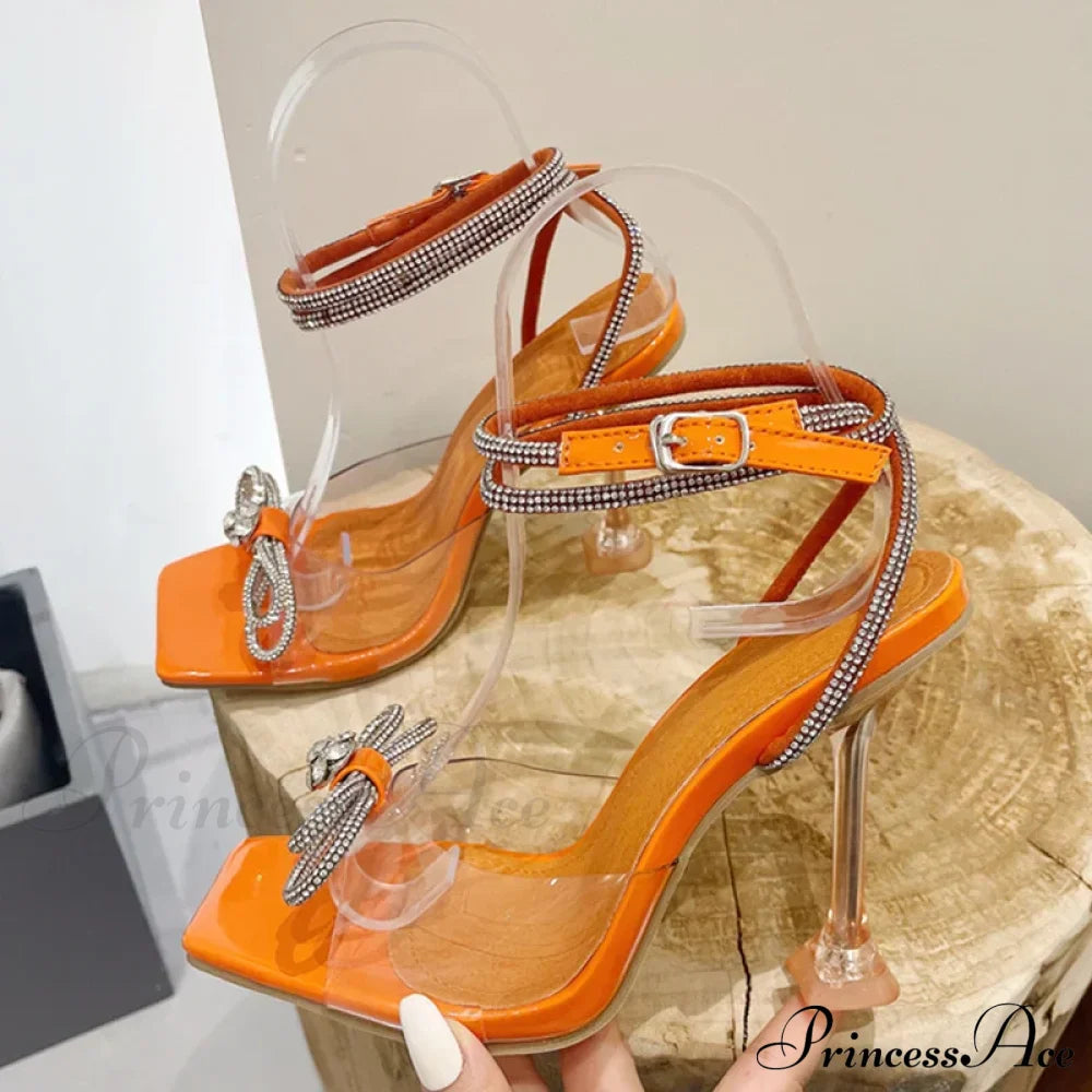 Summer Party Wedding Sandals Crystal Rhinestone Bowknot High Heels Pvc Transparent Pumps Heel