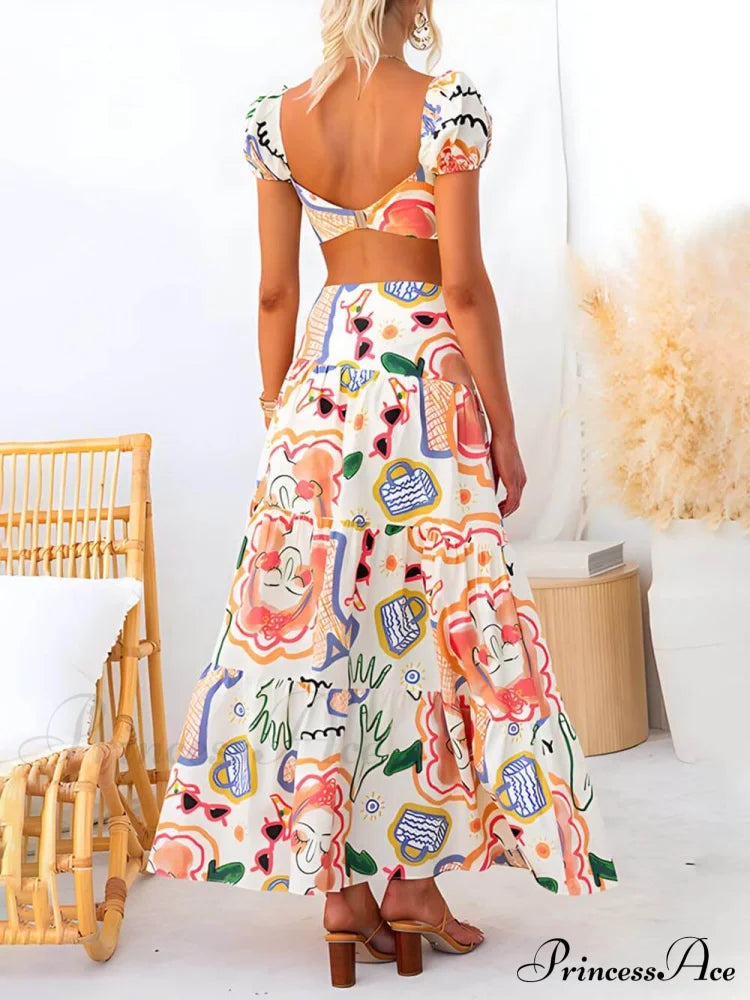 Summer Printed Top And Graceful Wrap Skirt Two-Piece Suit Two Piece Outfits