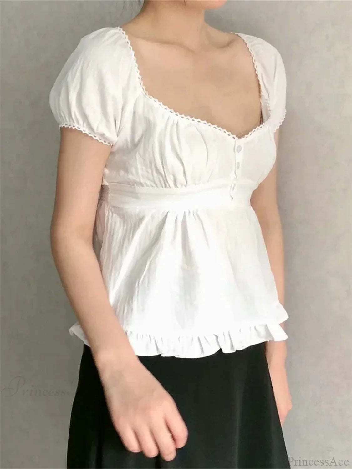 Summer Puff Short Sleeve Square Neck Blouse blouse-250126