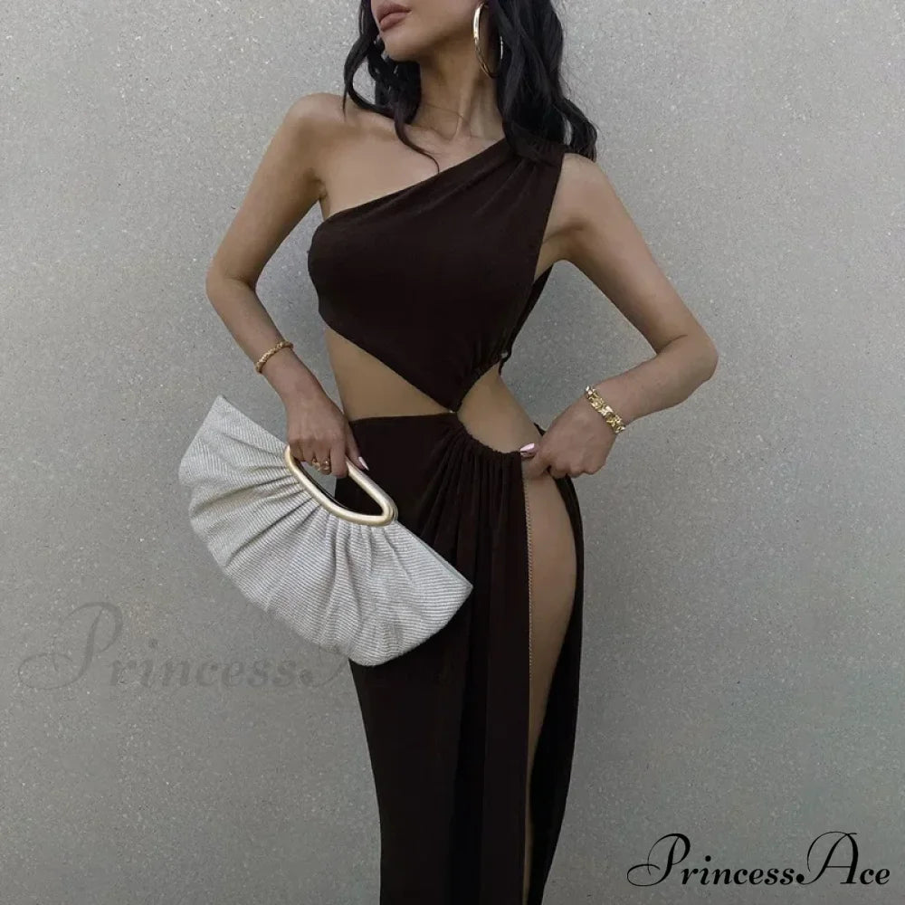 Summer-Ready Sleeveless Backless Cut-Out Split Gown-Style Sensual Maxi Dress Dark Brown / S