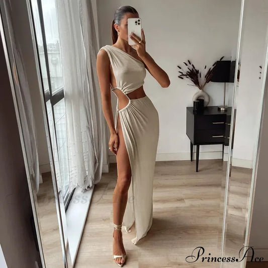 Summer-Ready Sleeveless Backless Cut-Out Split Gown-Style Sensual Maxi Dress Light Apricot / S