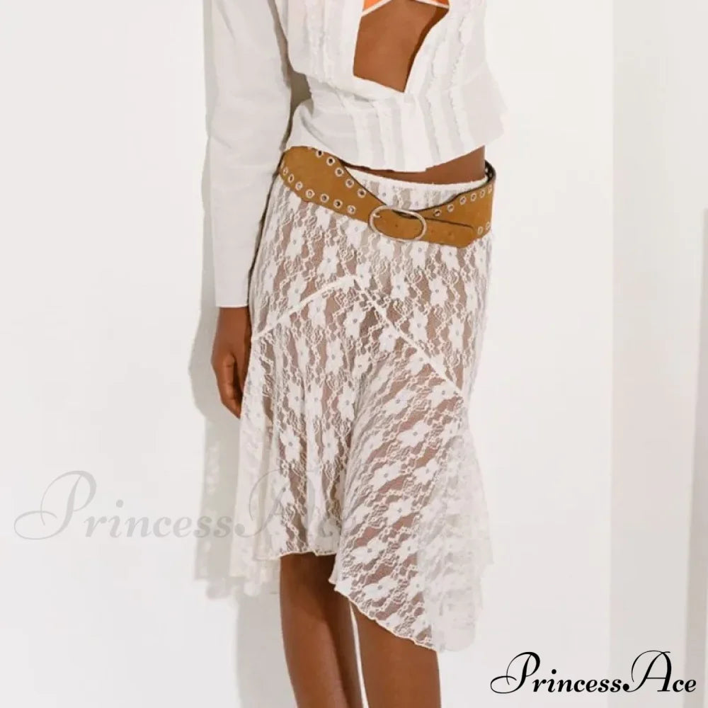 Summer See Through Boho Fairy Grunge Lace Maxi Skirt