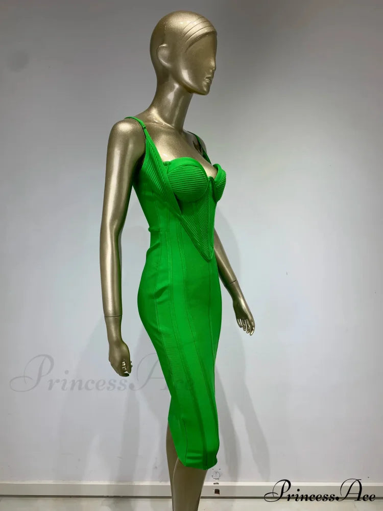 Summer Sexy Sleeveless Backless Green Midi Bodycon Bandage Elegant Christmas Party Dress Dresses-L