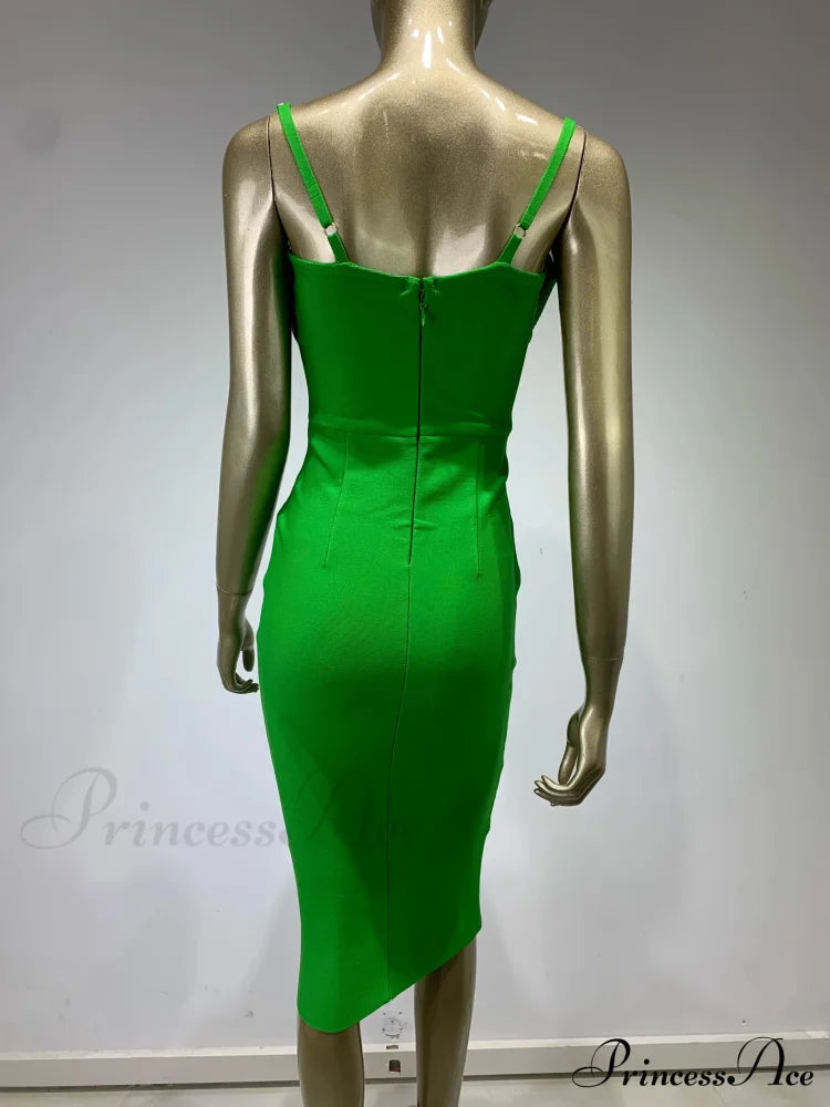 Summer Sexy Sleeveless Backless Green Midi Bodycon Bandage Elegant Christmas Party Dress Dresses-L