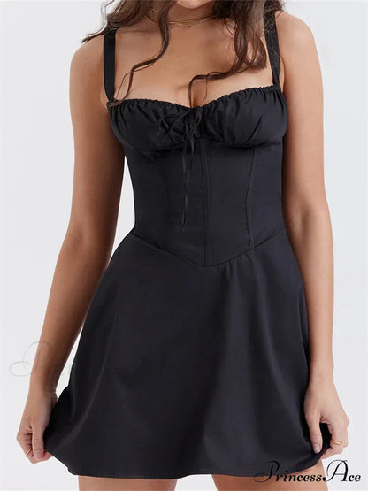 Summer Sexy Square Neck Ruched A Line Mini Dress