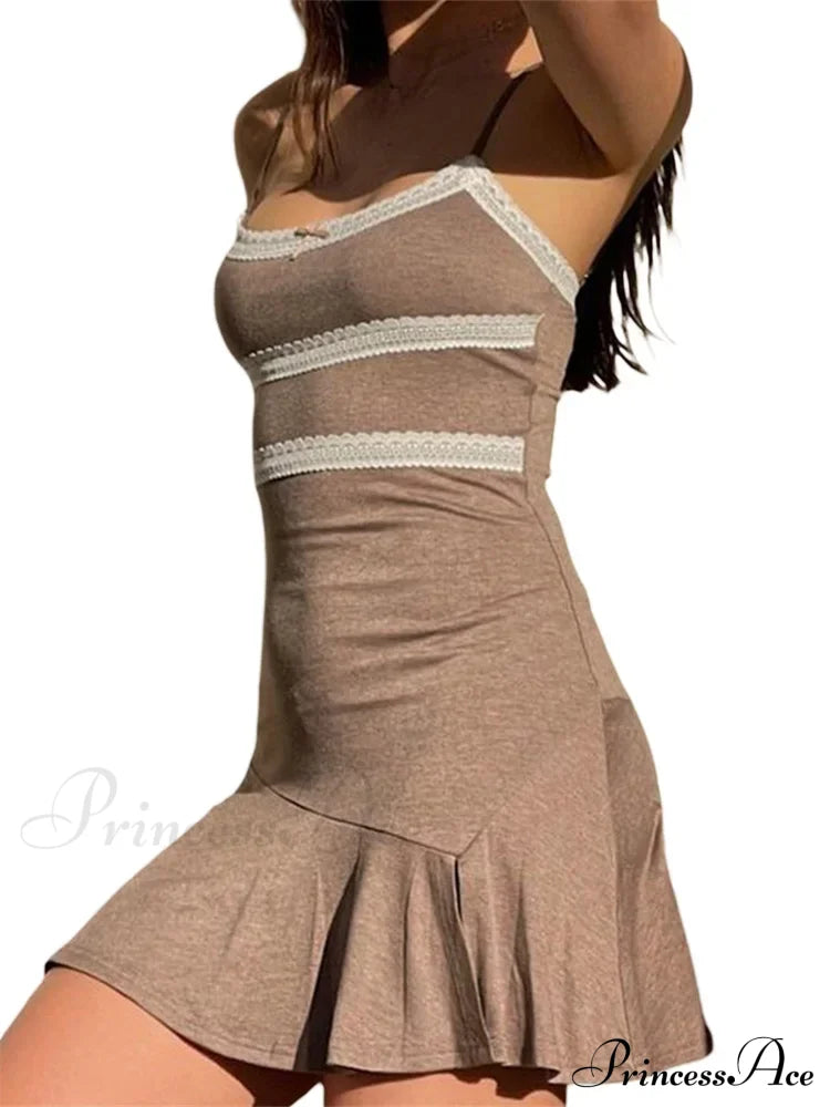 Summer Sleeveless Strap Backless Party Lace Patchwork Mini Dress