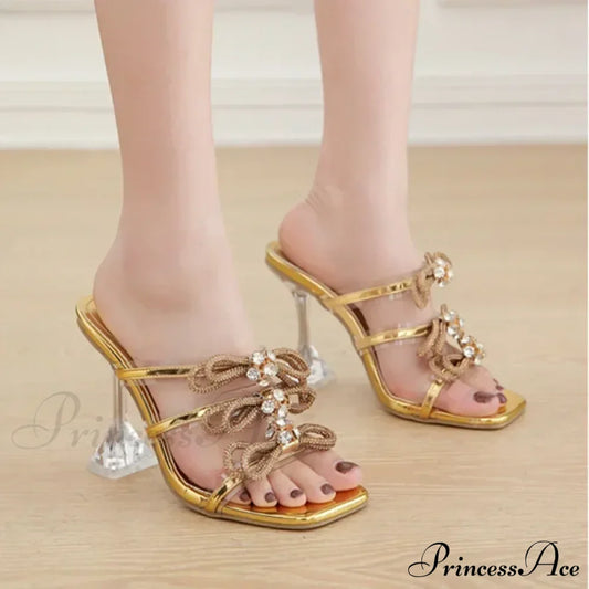 Summer Stiletto Sandals Square Toe Crystal Chain Anklebuckle Strap Thin High Heel Club Party