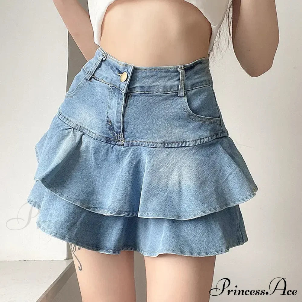 Summer Waist Slim Cute Sexy Mini Ruffle Skirt