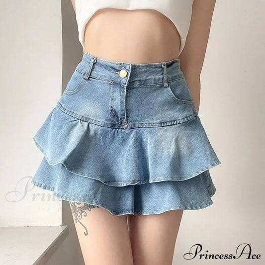 Summer Waist Slim Cute Sexy Mini Ruffle Skirt