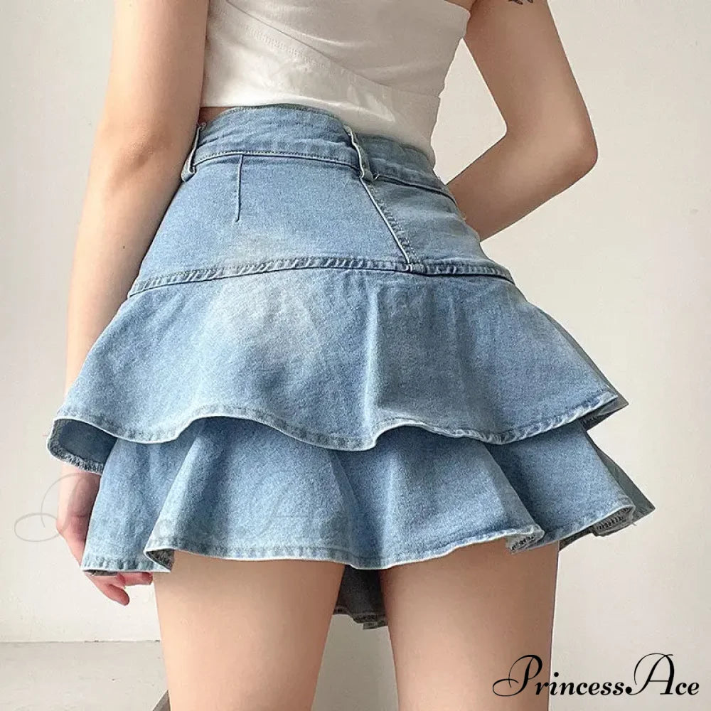 Summer Waist Slim Cute Sexy Mini Ruffle Skirt