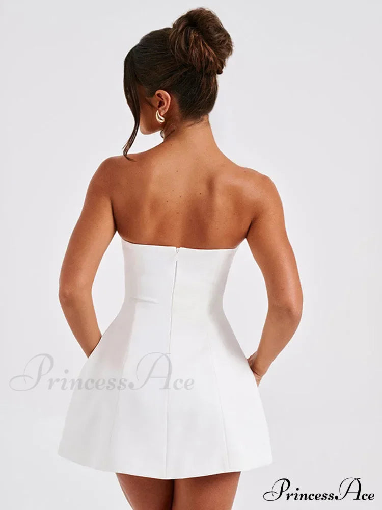 Summer White Mini High Waist Party Dress Partydress-241208