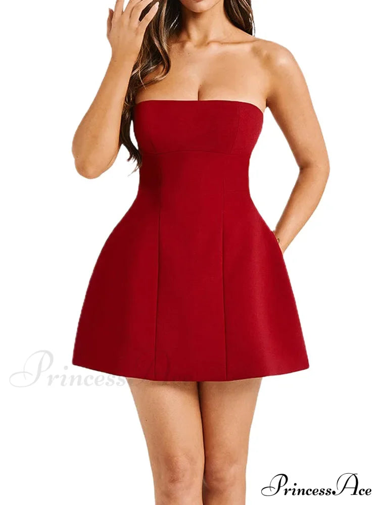 Summer White Mini High Waist Party Dress Red / S Partydress-241208