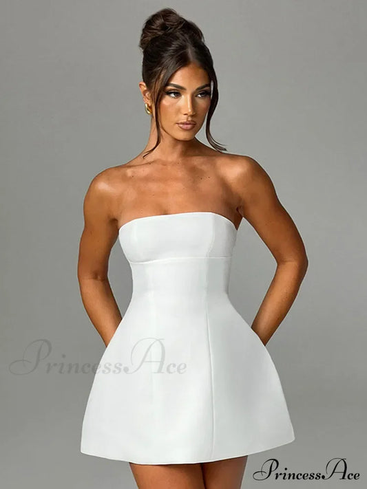 Summer White Mini High Waist Party Dress / S Partydress-241208