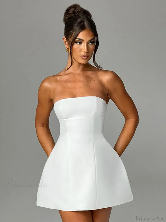 Summer White Mini High Waist Party Dress / S Partydress-241208