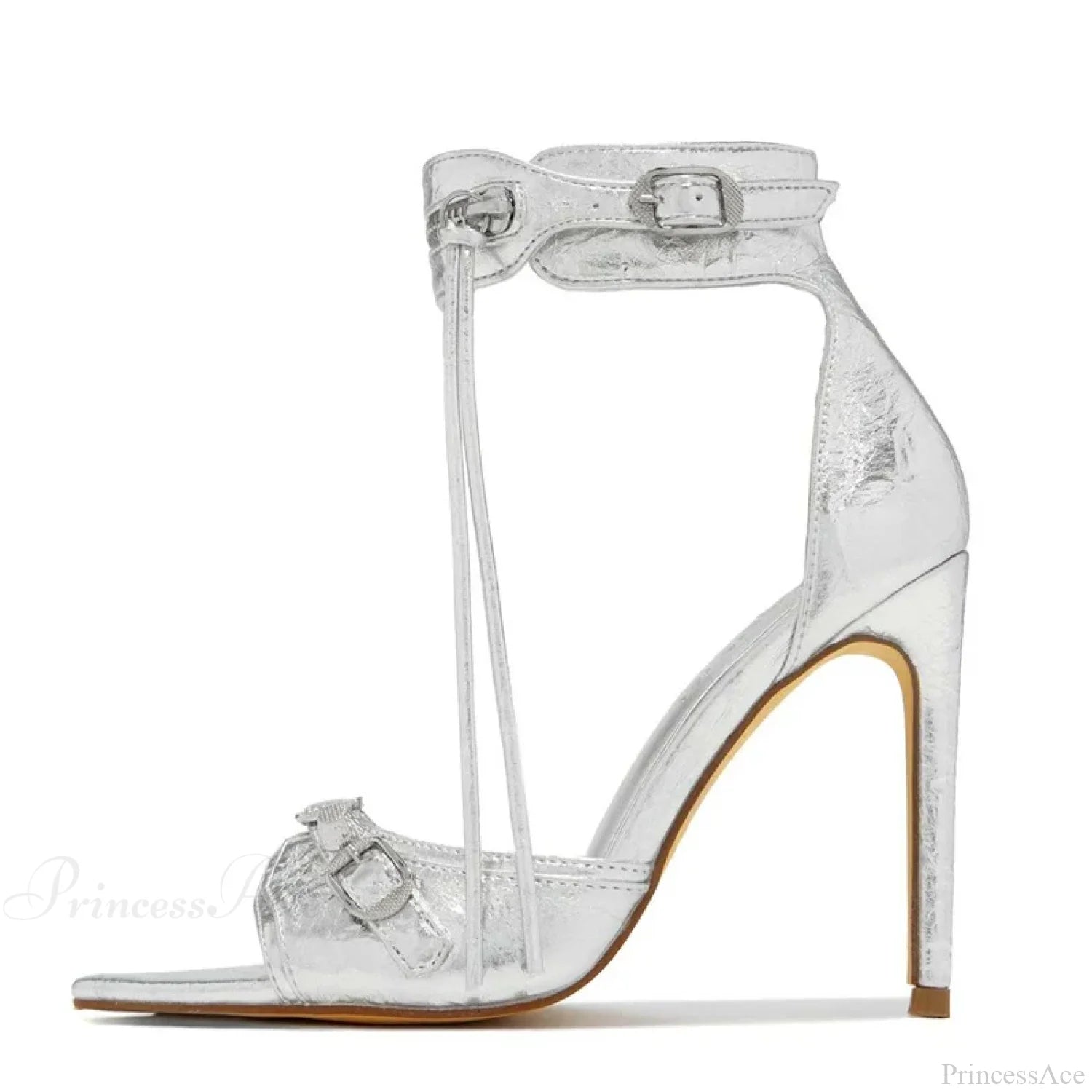 Summer Zip-Tassel Metal-Rivet Buckle Pointed Open-Toe Stripper Heels Wedding Banquet Stiletto High