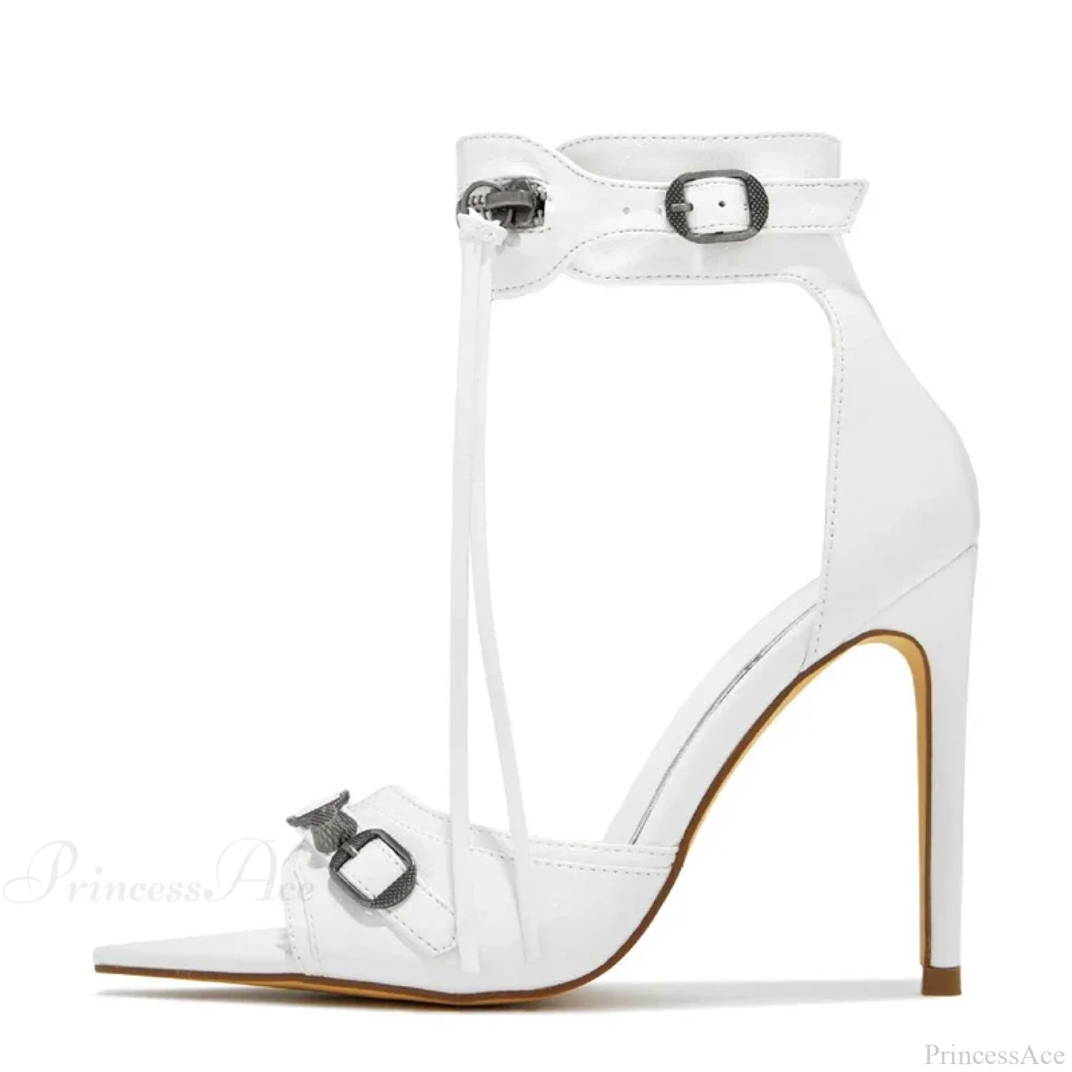 Summer Zip-Tassel Metal-Rivet Buckle Pointed Open-Toe Stripper Heels Wedding Banquet Stiletto High