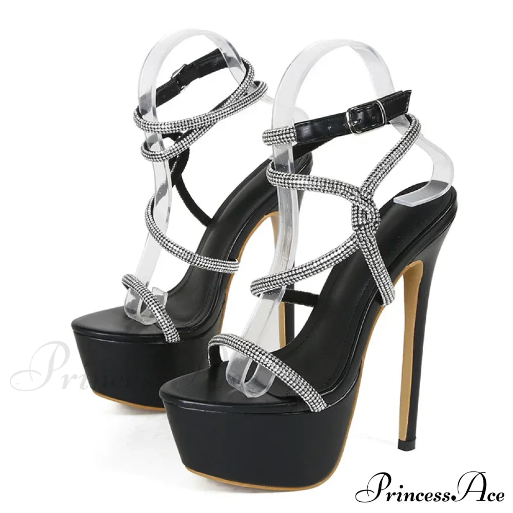 Summerfashion Rhinestone Narrow-Band Sexy Open-Toe Platform High-Heels 16Cm Stiletto Party Stripper