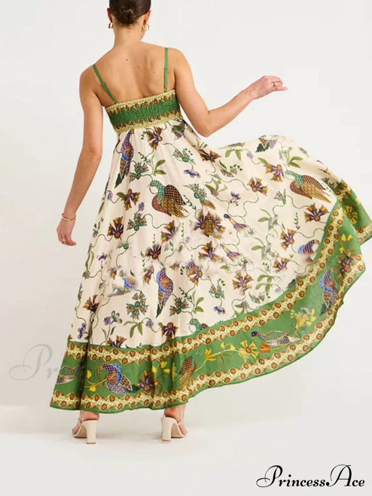 Sun Drenched Unique Print Graceful Smocked Back Pocketed Dress Dresses