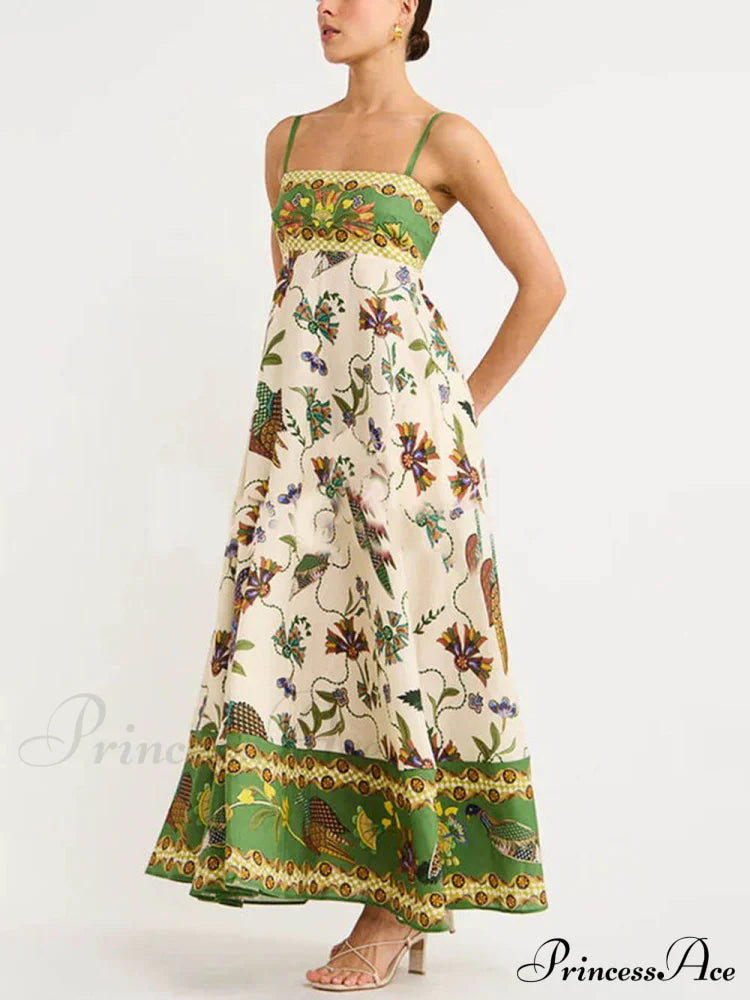 Sun Drenched Unique Print Graceful Smocked Back Pocketed Dress Dresses