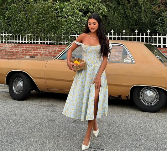 Suninheart Green Floral Vacation Dress blue print / XS vacationdress-250223