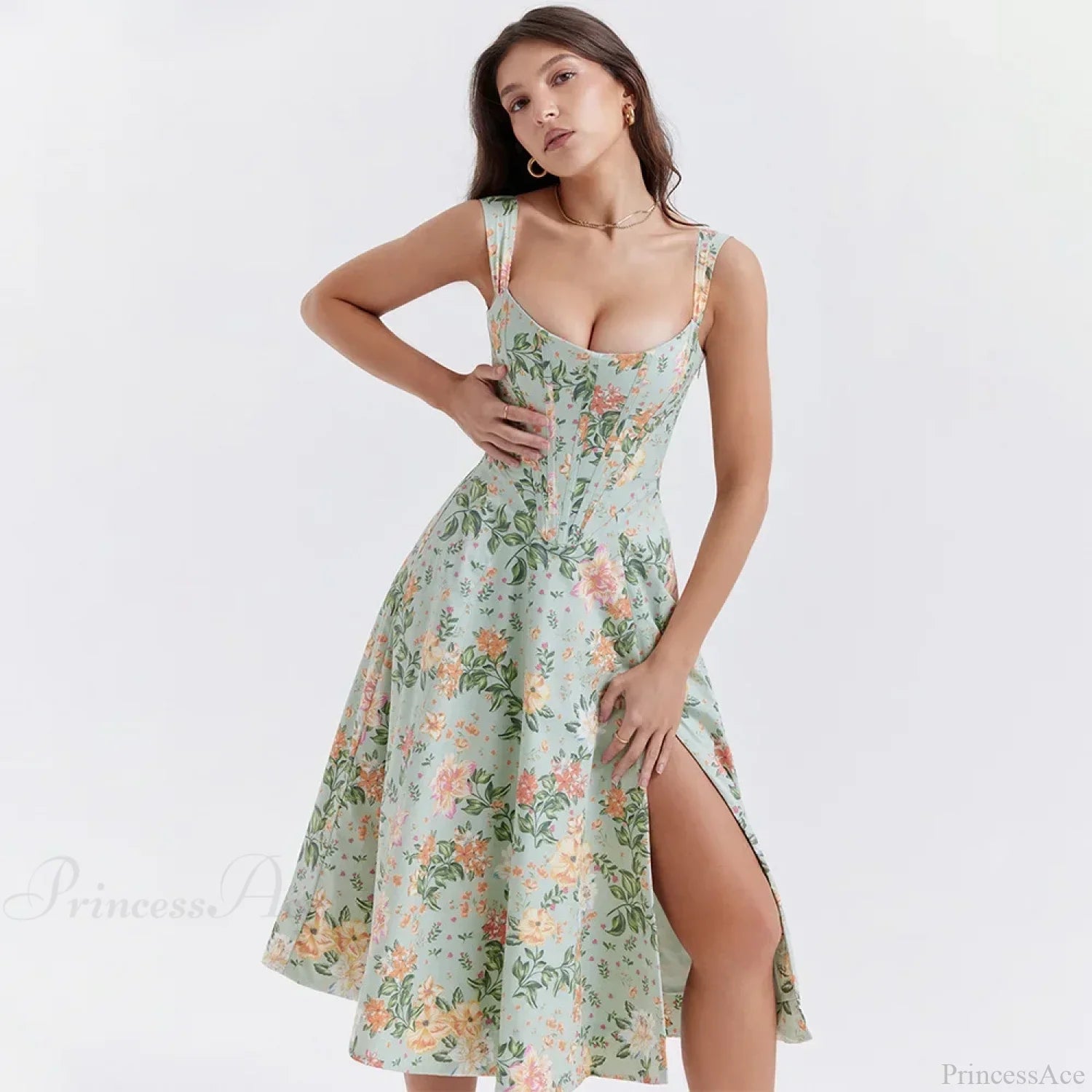 Suninheart Green Floral Vacation Dress green print / XS vacationdress-250223